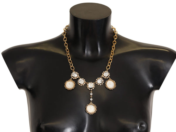 Gold Clock Statement Crystal Chain Necklace