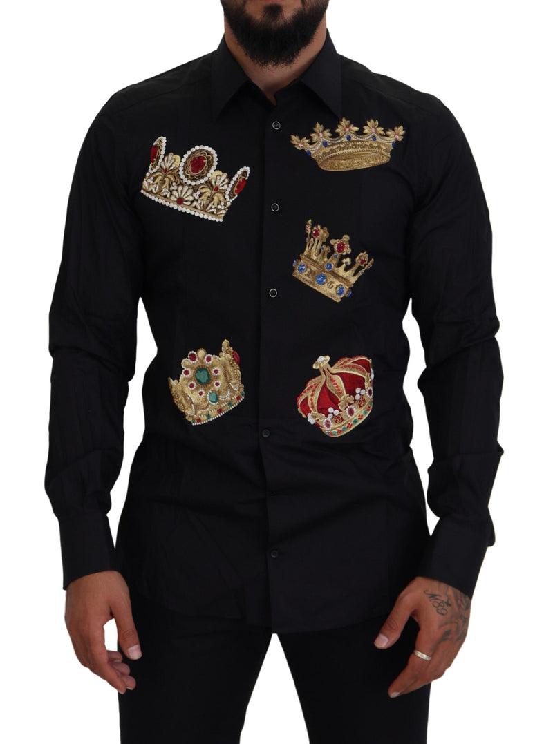 Black Gold Crown Slim Fit Dress Formal Shirt