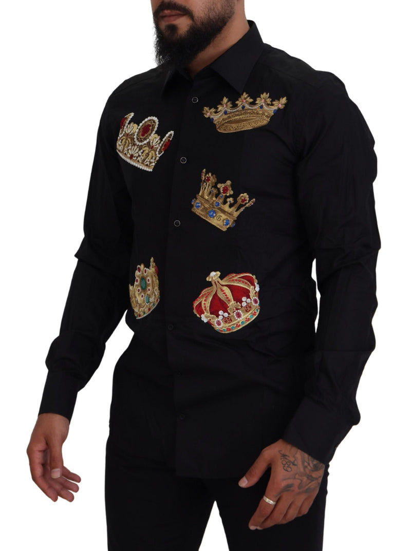 Black Gold Crown Slim Fit Dress Formal Shirt