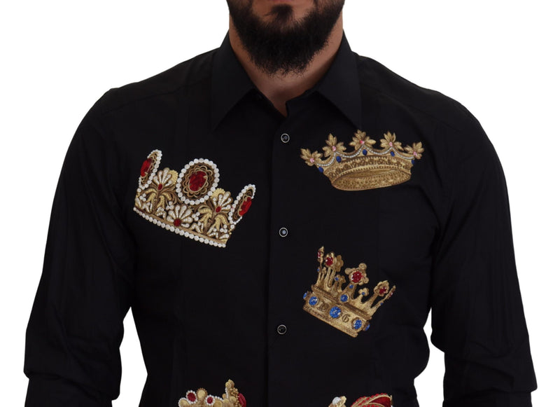 Black Gold Crown Slim Fit Dress Formal Shirt