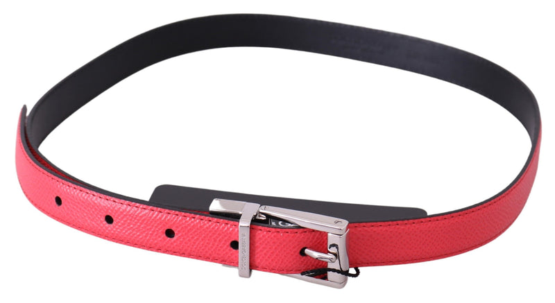 Pink Leather Silver Logo Buckle Belt