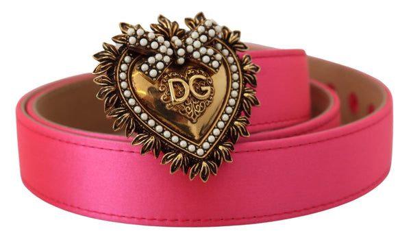 Pink Satin Gold DEVOTION Heart Buckle Belt