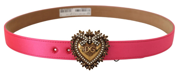 Pink Satin Gold DEVOTION Heart Buckle Belt