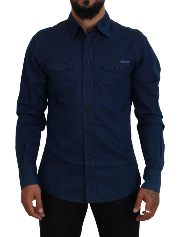 Blue Denim Cotton Slim Fit GOLD Shirt