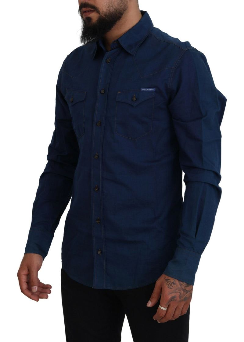 Blue Denim Cotton Slim Fit GOLD Shirt