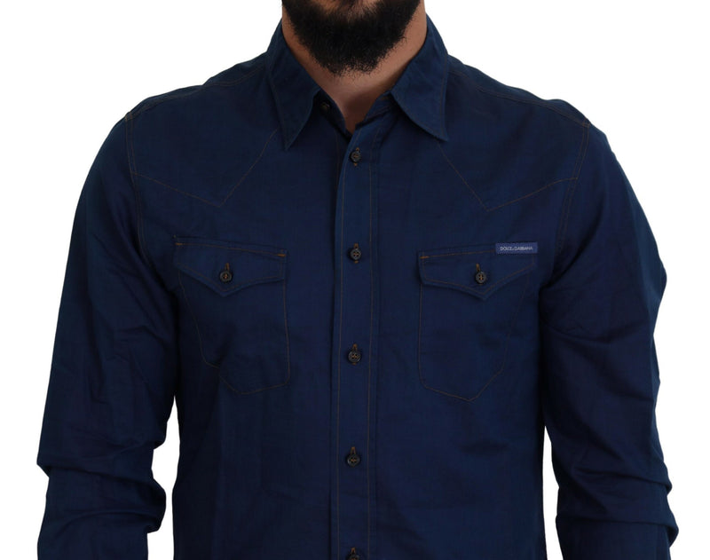 Blue Denim Cotton Slim Fit GOLD Shirt