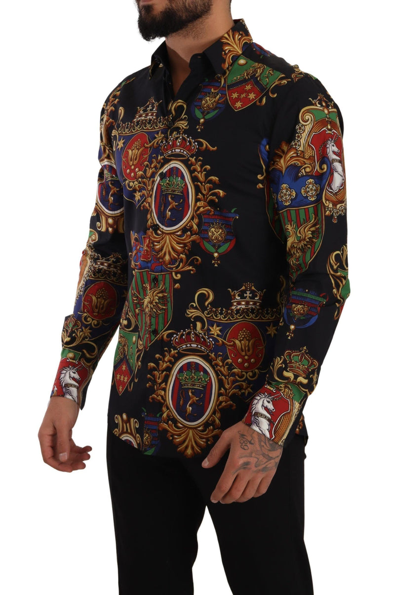 Black Medal Print Slim Fit Button Front Shirt