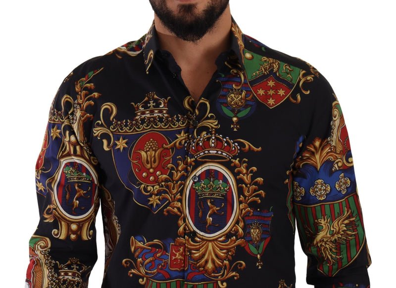 Black Medal Print Slim Fit Button Front Shirt