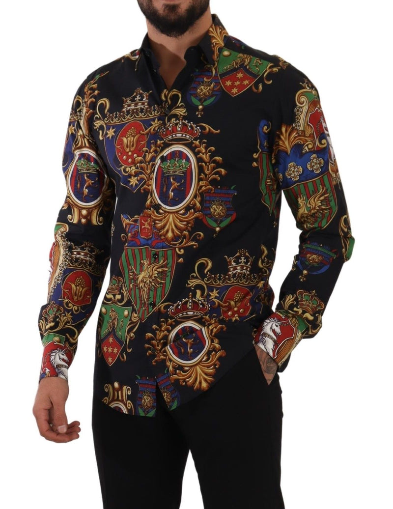 Black Medal Print Slim Fit Button Front Shirt