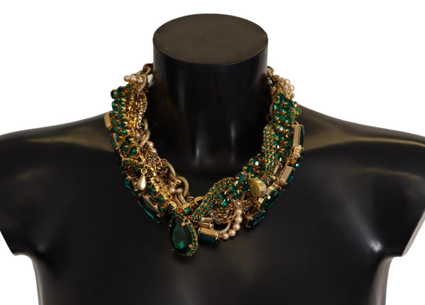 Gold Brass Sicily Green Crystal Statement Necklace