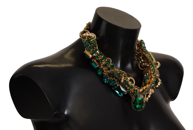 Gold Brass Sicily Green Crystal Statement Necklace