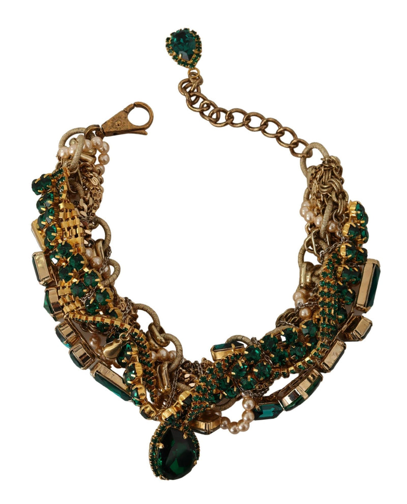 Gold Brass Sicily Green Crystal Statement Necklace