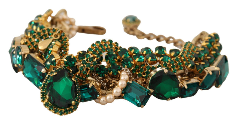 Gold Brass Sicily Green Crystal Statement Necklace