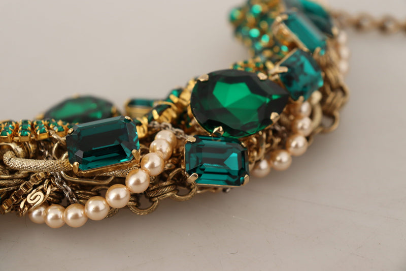 Gold Brass Sicily Green Crystal Statement Necklace