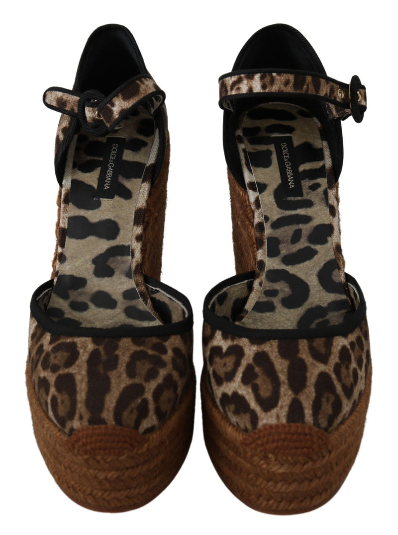 Brown Leopard Ankle Strap Wedge Sandals Shoes