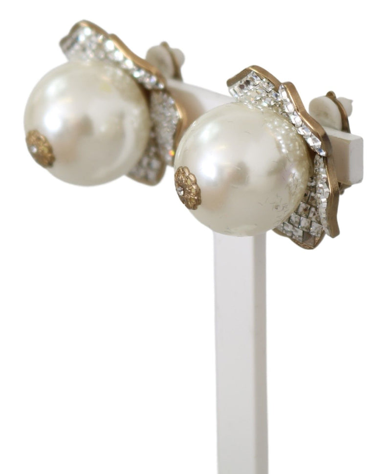 Gold Tone Maxi Faux Pearl Floral Clip-on Jewelry Earrings