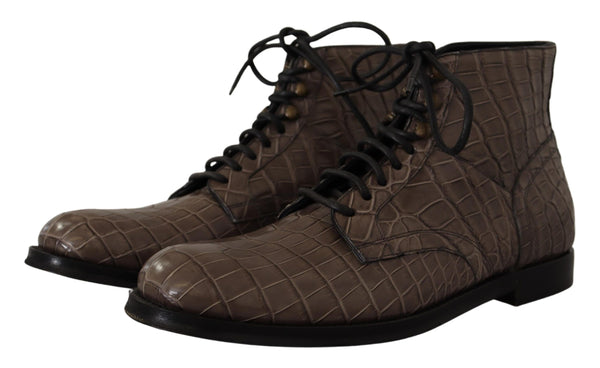 Gray Crocodile Leather Derby Boots