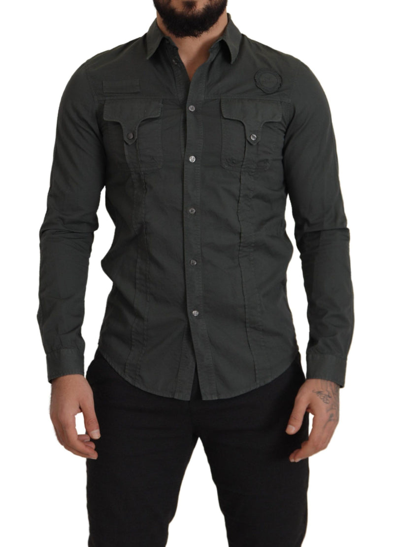 Gray Cotton Men Casual Button Down Shirt