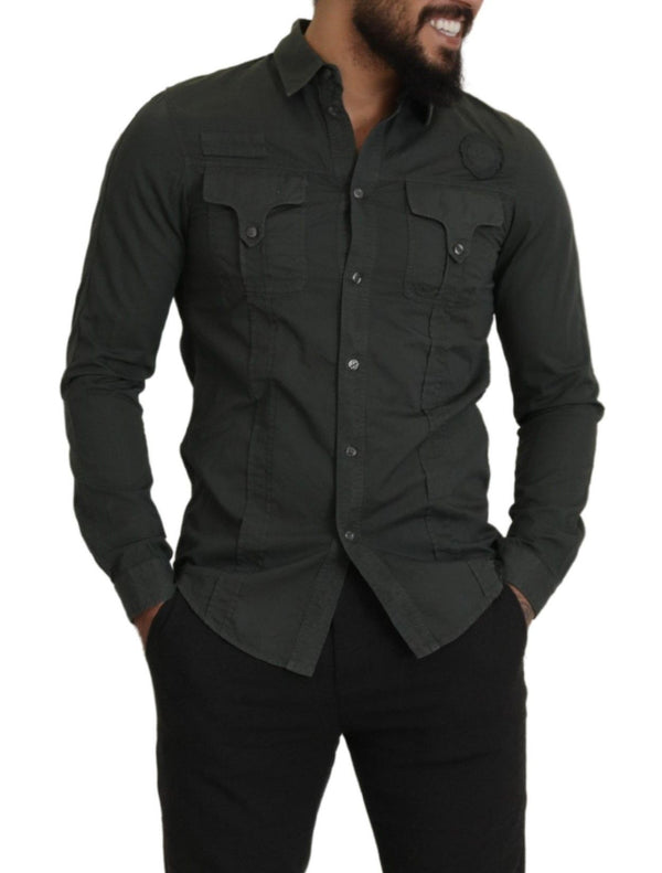 Gray Cotton Men Casual Button Down Shirt