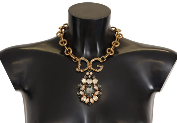 Gold Brass Sicily Gray Champagne Crystal DG Statement Necklace