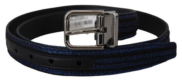 Blue Jacquard Stripe Silver Buckle Belt