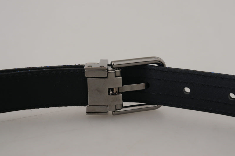 Blue Jacquard Stripe Silver Buckle Belt