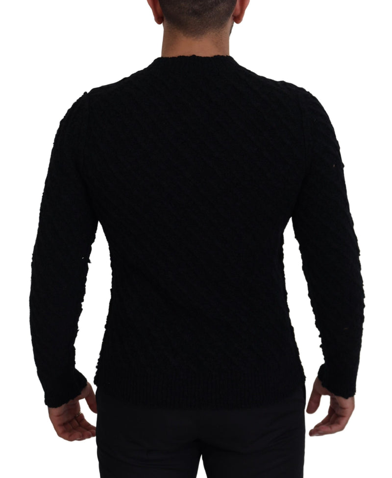 Black Wool V-neck Knitted Pullover Sweater