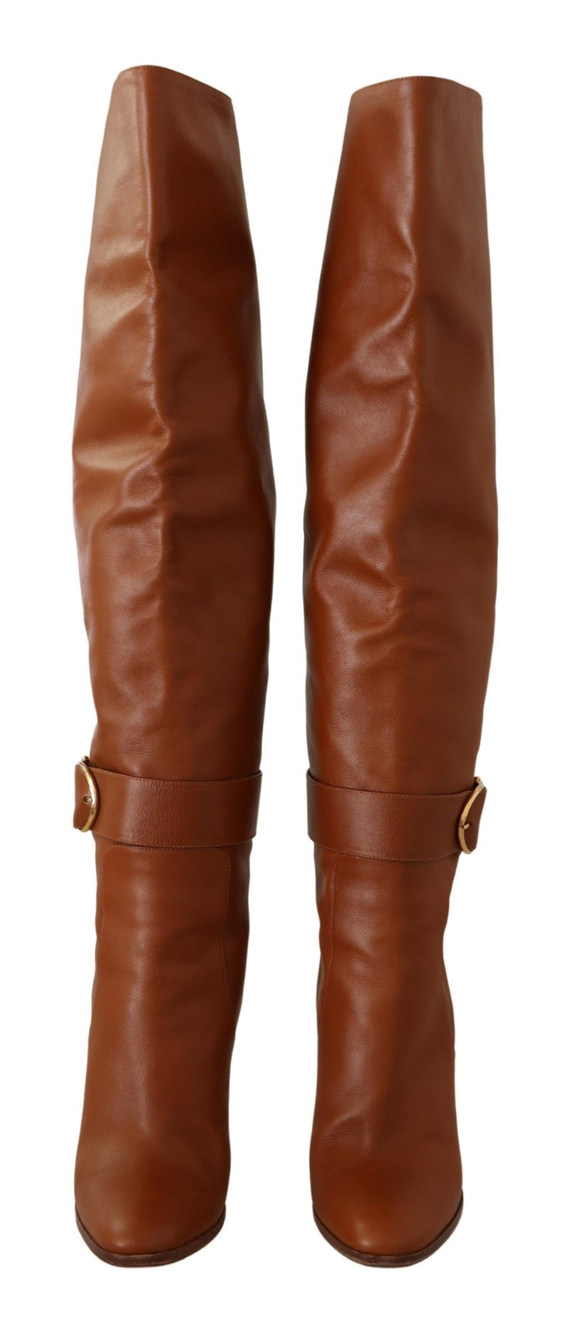 Brown Leather Gold Tone Buckle Boots