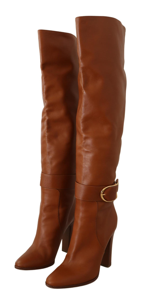 Brown Leather Gold Tone Buckle Boots