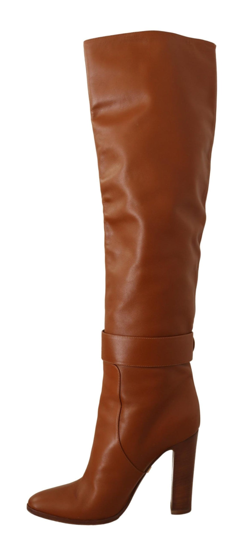 Brown Leather Gold Tone Buckle Boots