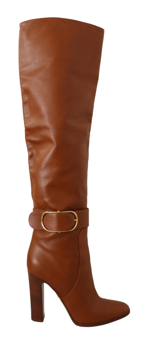 Brown Leather Gold Tone Buckle Boots