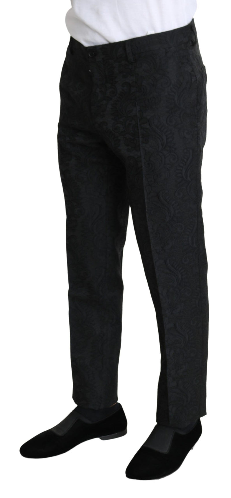 Black Floral Brocade Slim Trouser Pants