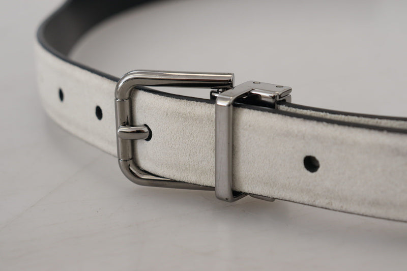 White Velvet Leather Silver Buckle Men Belt