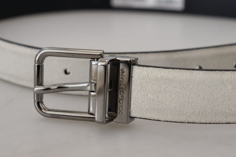 White Velvet Leather Silver Buckle Men Belt