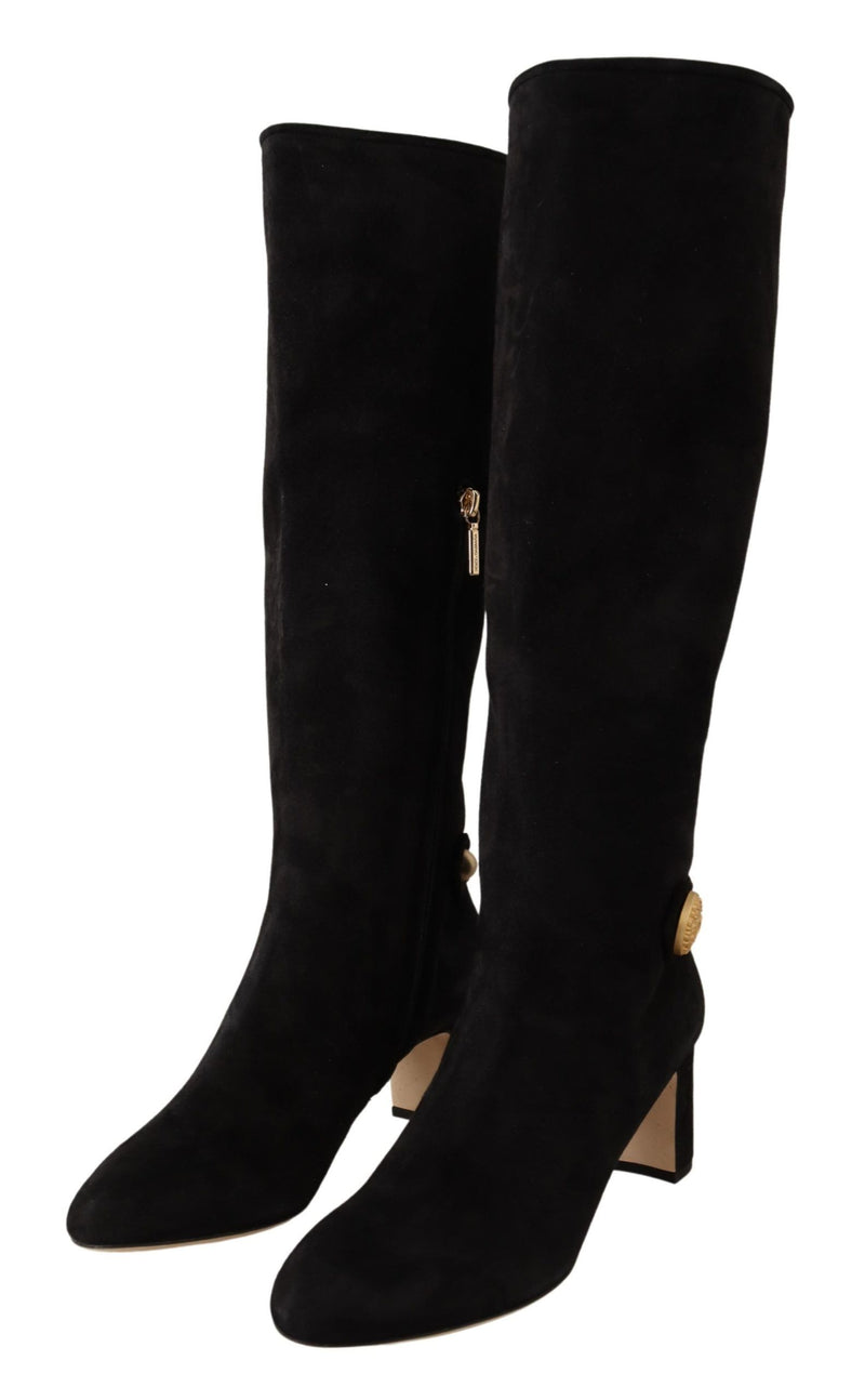 Black Leather Suede Vally Boots Shoes