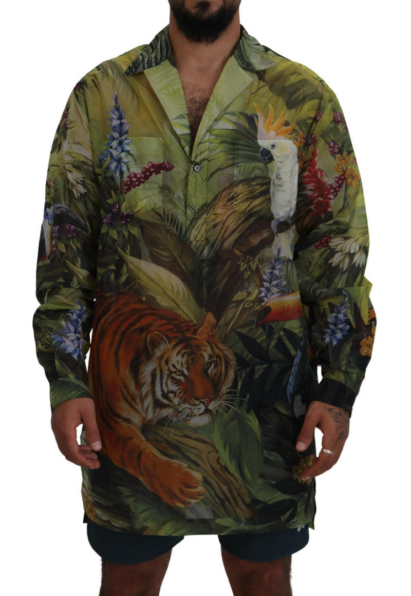 Multicolor Jungle Print Nylon Casual Shirt