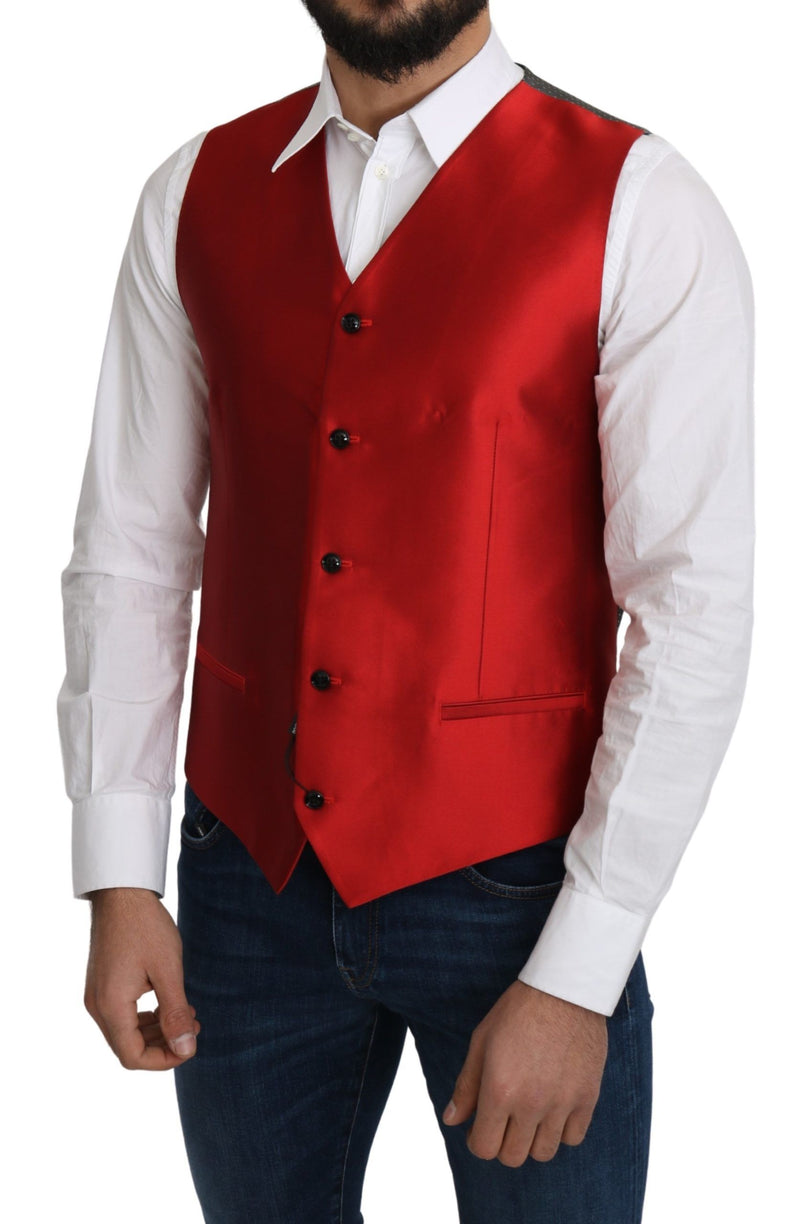 Red 100% Silk Formal Waist Coat Vest