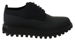 Black Rubberized Calfskin Chunky Derby Vulcano Shoes