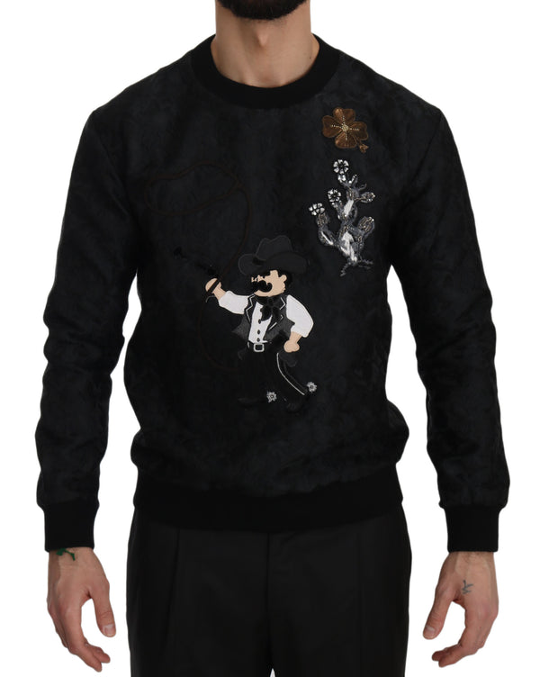 Black Brocade Cowboy Embroidered Sweater