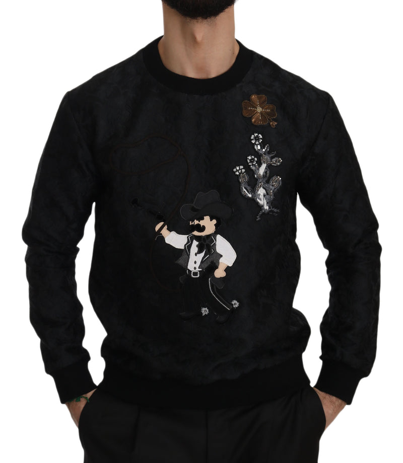 Black Brocade Cowboy Embroidered Sweater