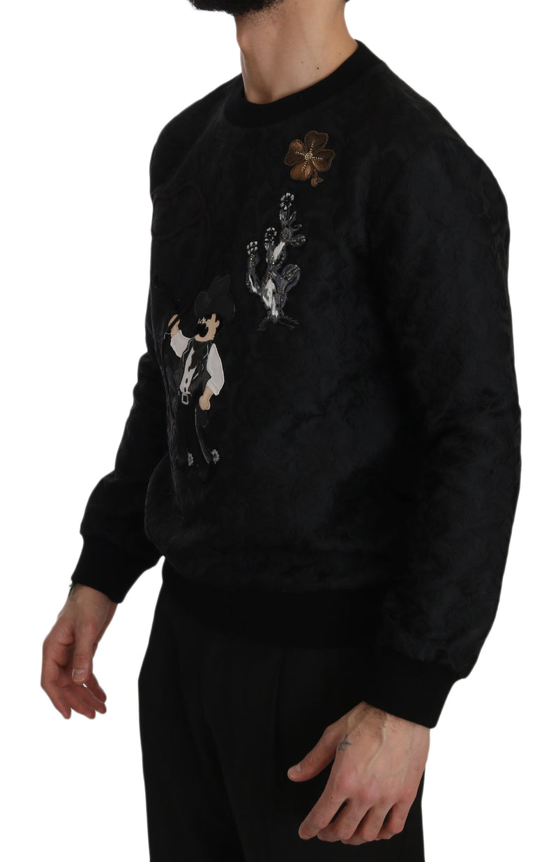 Black Brocade Cowboy Embroidered Sweater