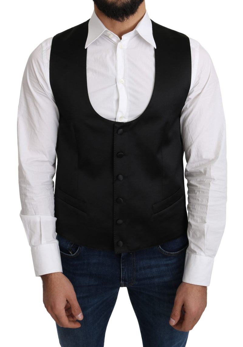 Black 100% Silk Formal Waist Coat Vest