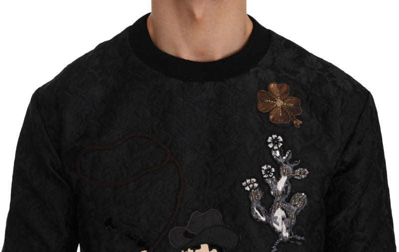 Black Brocade Cowboy Embroidered Sweater