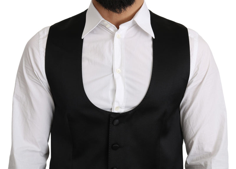 Black 100% Silk Formal Waist Coat Vest