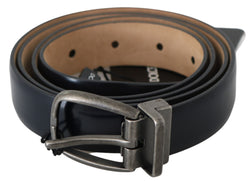 Blue Leather Gray Brushed Buckle Belt