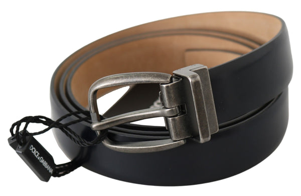 Blue Leather Gray Brushed Buckle Belt