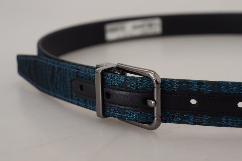 Blue Jacquard Moire Silver Metal Buckle Men