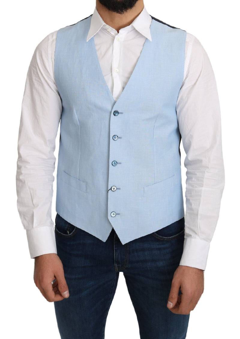 Blue Viscose Stretch Formal Coat Vest