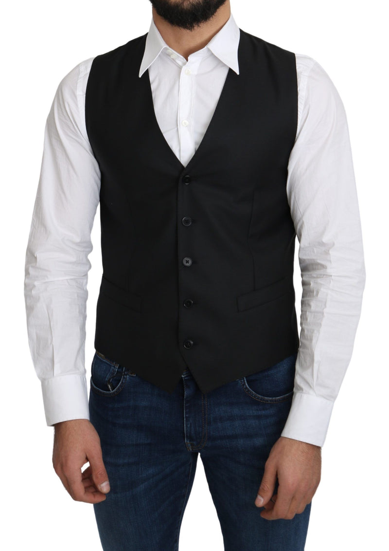 Gray Wool Elastan Formal Coat Vest