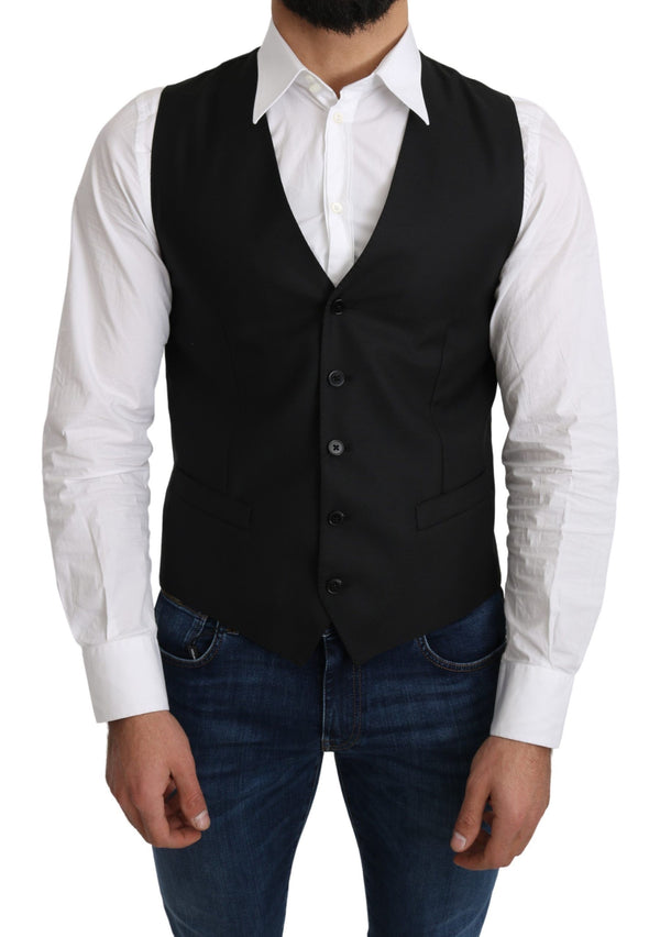 Gray Wool Elastan Formal Coat Vest